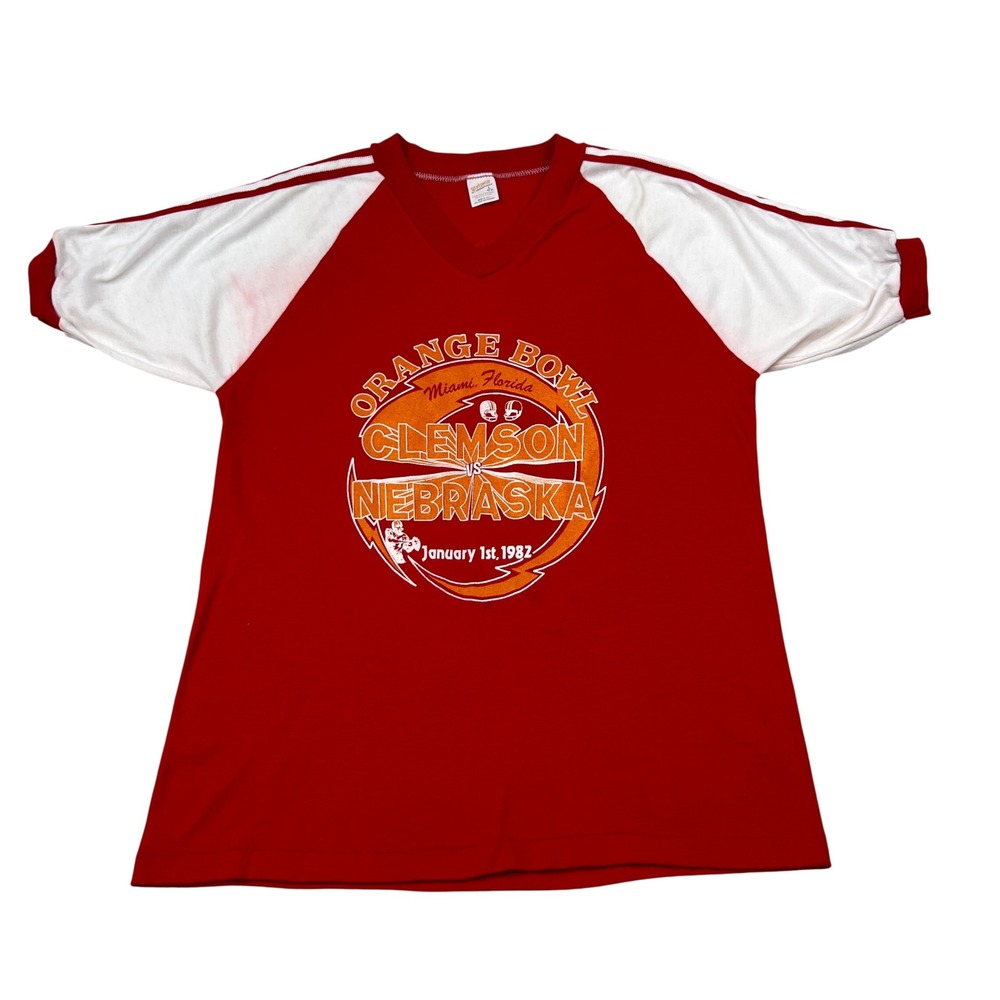 Vtg 1982 Orange Bowl Clemson vs Nebraska Sportswear T-Shirt Red White Large USA